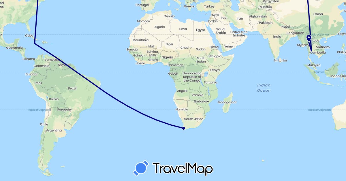 TravelMap itinerary: driving in Jamaica, Thailand, South Africa (Africa, Asia, North America)